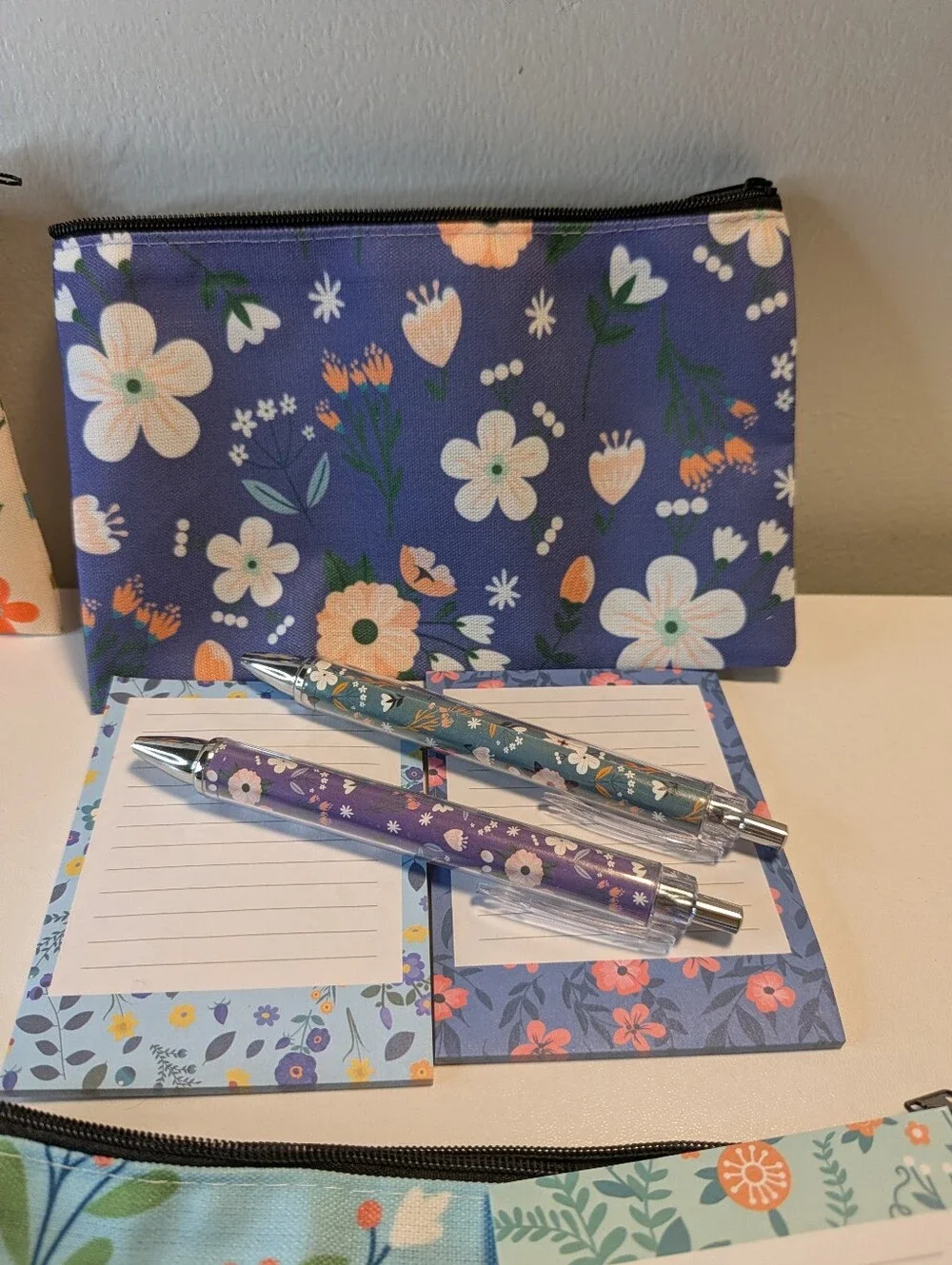 Floral Stationery Set - Pencil Case, Notepad & Matching Pens Bundle